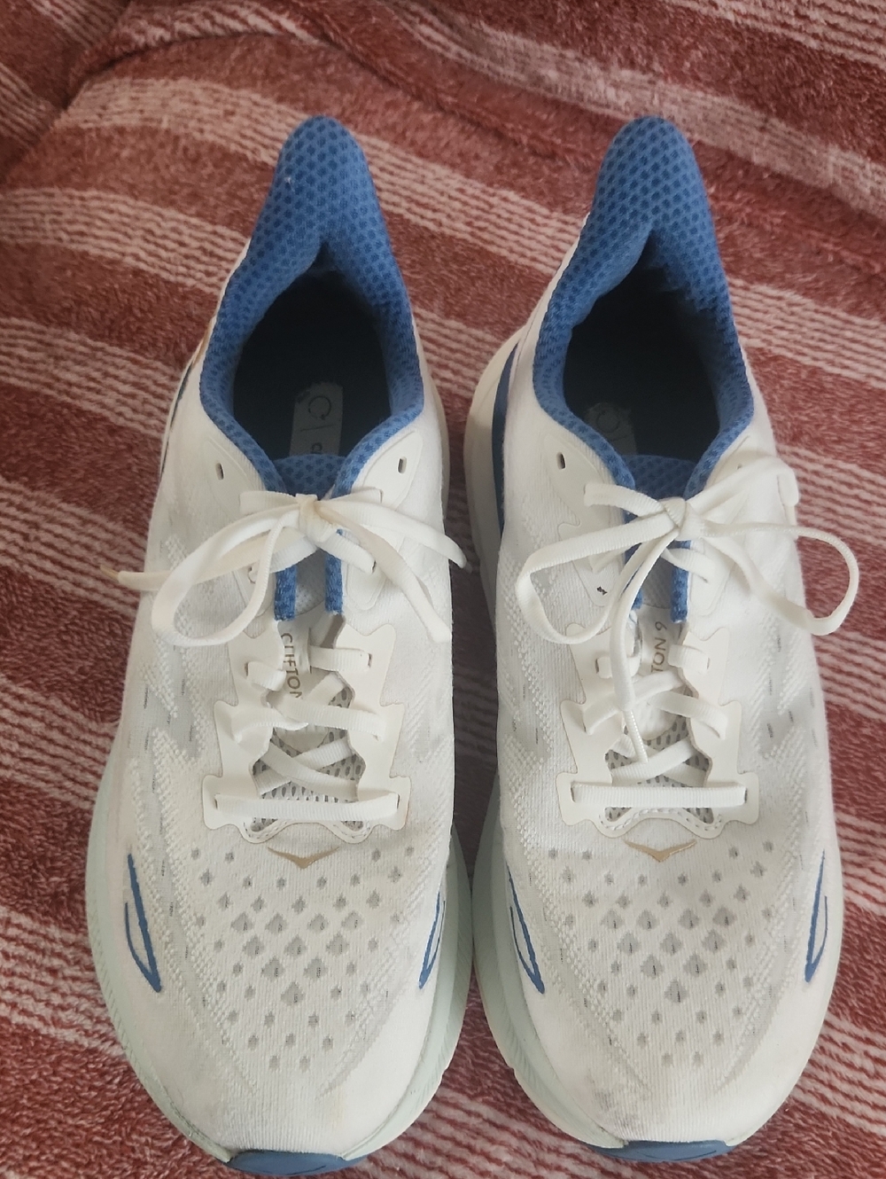 Hoka White and Blue Athletic Running Shoes